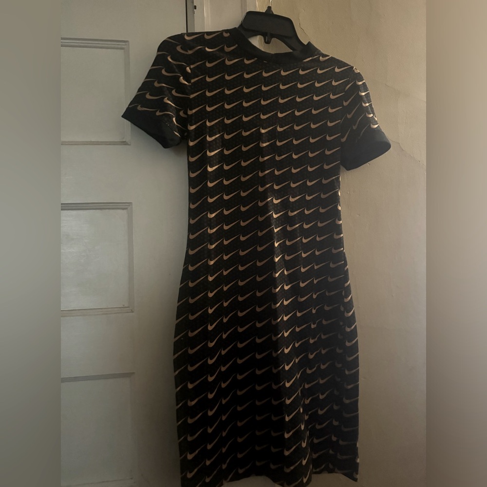Nike Women’s Monogram Bodycon Dress, Size Small, Black with Gold Logo Print
